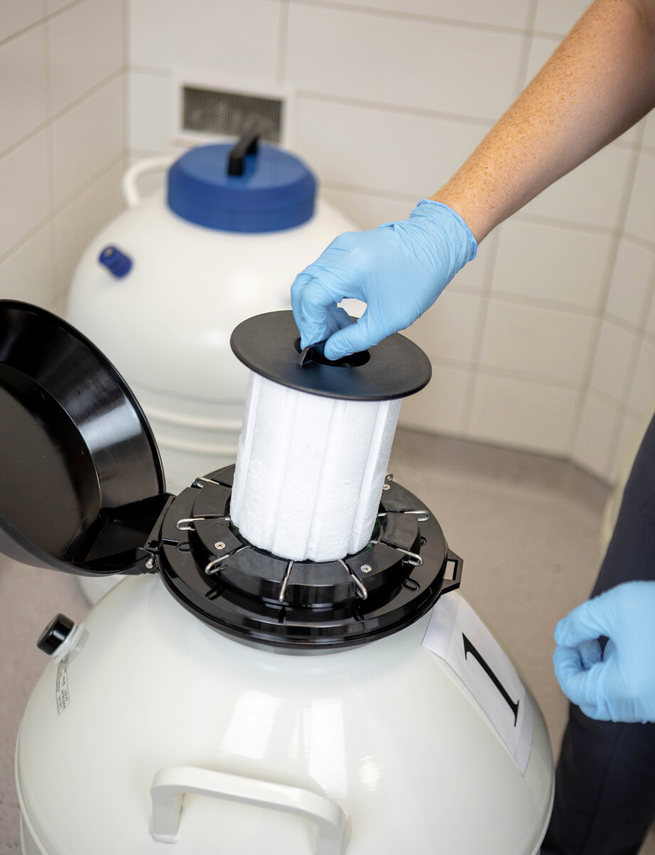 Сосуд Дьюара с жидким азотом, -196 °C.