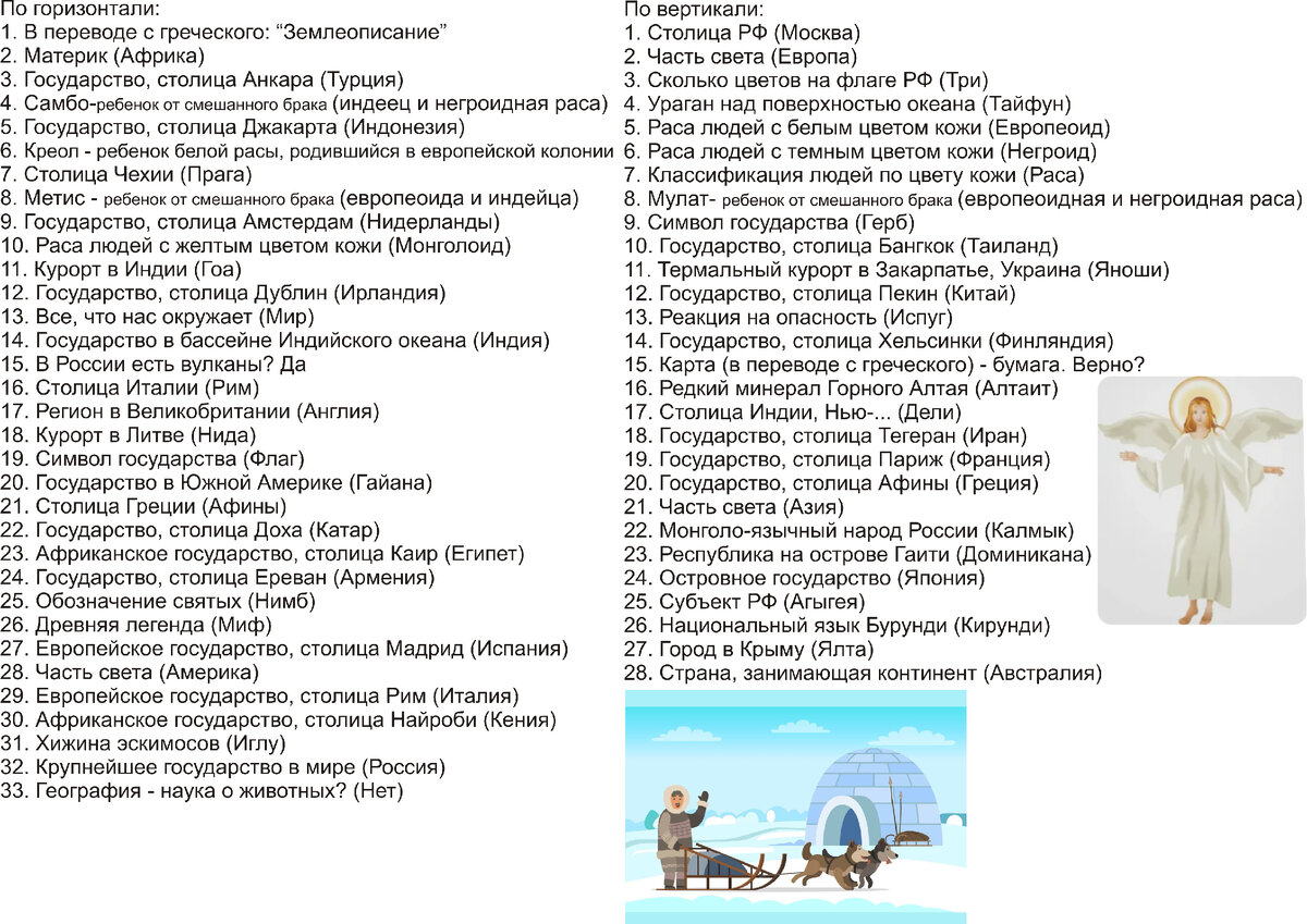 ВОПРОСЫ к КРОССВОРДУ по ГЕОГРАФИИ №2