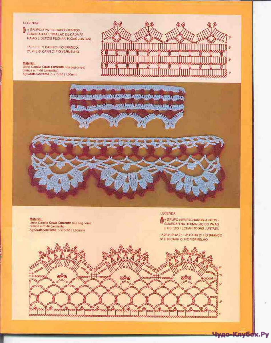 Кайма крючком. Схемы. Bordado en crochet, Bordes de ganchillo, Puntillas de ganc