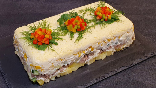 Мясной салат на праздничный стол - одно из популярных украшений: рецепт с фото и видео