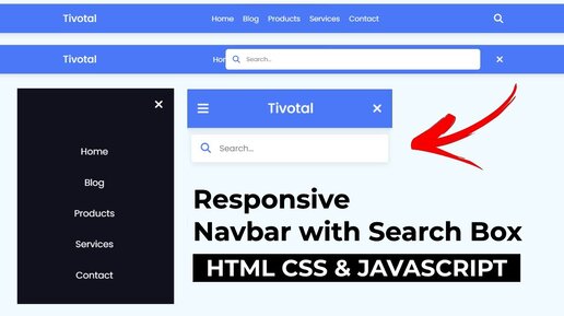 Адаптивное меню навигационной панели с полем поиска в HTML CSS и JavaScript | Responsive Navbar Menu with Search Box