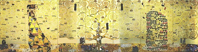  Этот потрясающий дизайн изображает пару в интимных объятиях, что является распространенным мотивом работ Климта и выполнено в его отличительном стиле с использованием золотого фона из элегантных...-2