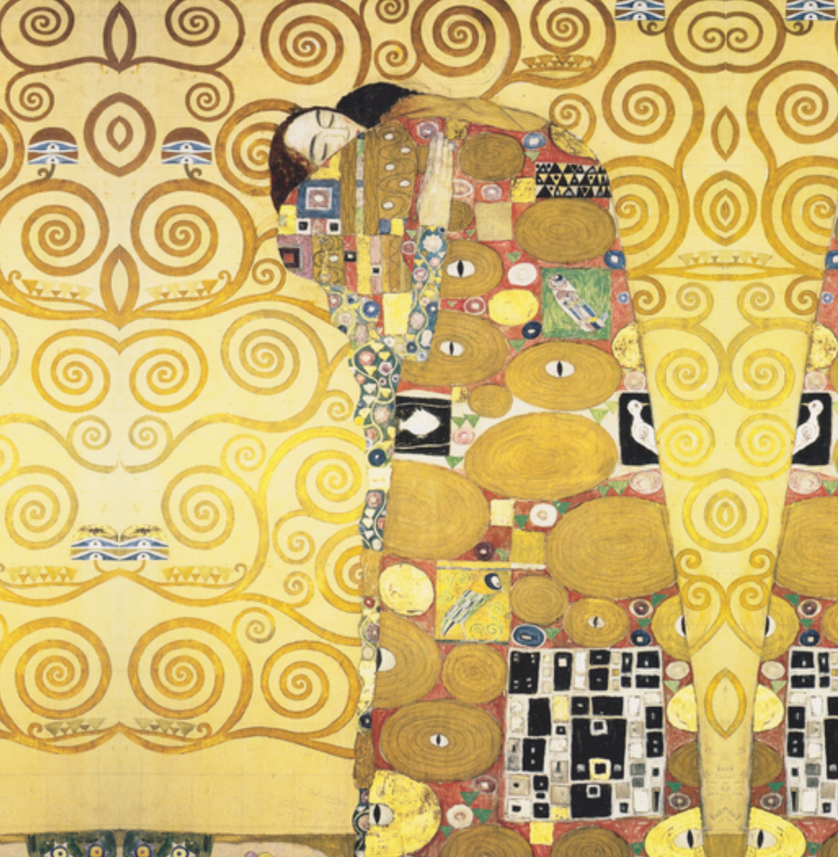  Этот потрясающий дизайн изображает пару в интимных объятиях, что является распространенным мотивом работ Климта и выполнено в его отличительном стиле с использованием золотого фона из элегантных...