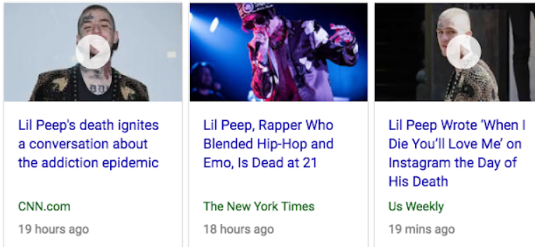 Скриншот из Гугл. Рэпер Лил Пип умер в 21 год