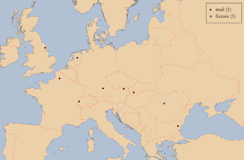 Находки фрагментов кольчуг на первую половин 3 века до н.э. Красный - фрагменты кольчуги, синий - застежка, возможно, от кольчуги. По Вейнховен, 2021а.