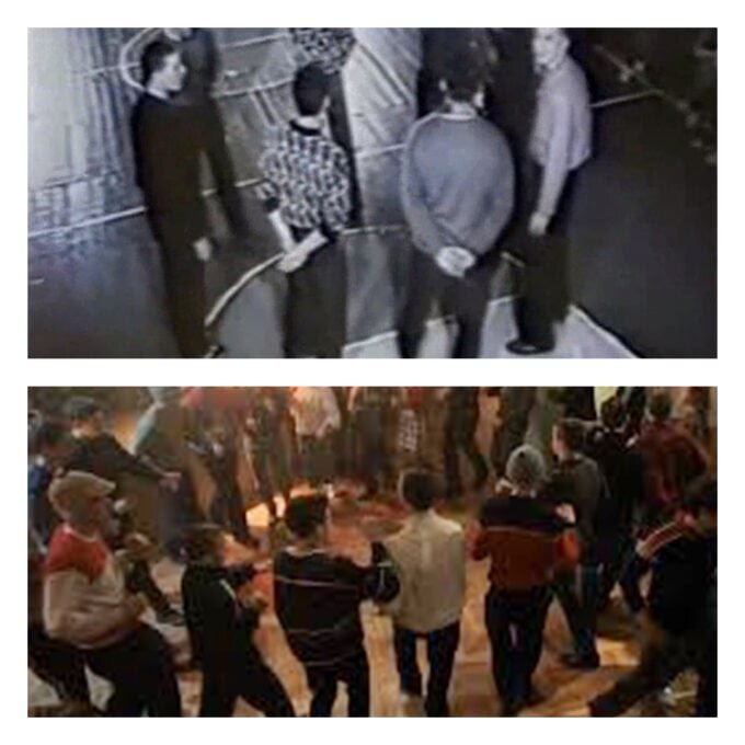    Сверху – кадр из фильма «Крик. ПТУ не с парадного подъезда» (1988), снизу – кадр из «Слова пацана»