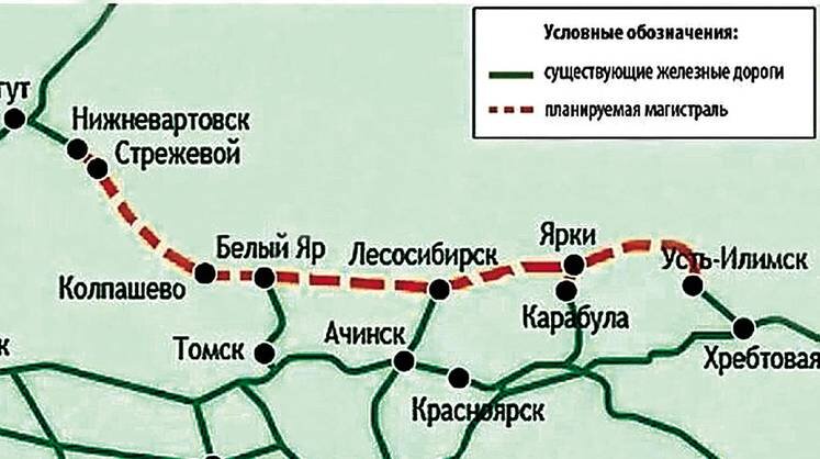     Предполагаемая трассировка Северо-Сибирской железной дороги