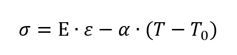 где σ - напряжение, E - модуль Юнга, ε - деформация, α - коэффициент теплового расширения, T - температура, T_0 - опорная температура.