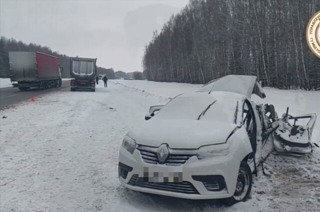    Фото с места смертельного ДТП на трассе Пермь – Екатеринбург в Прикамье, где 25 декабря погибли ребёнок и трое взрослых. Фото: Пресс-служба УГИБДД по Пермскому краю