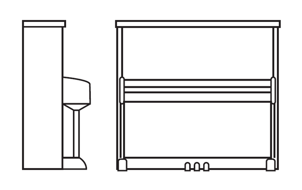 Пианино (вид слева и спереди)
