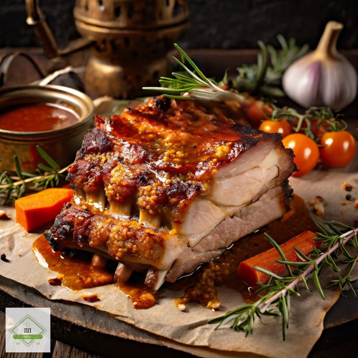 свиная корейка в пиве под медово-горчичной глазурью