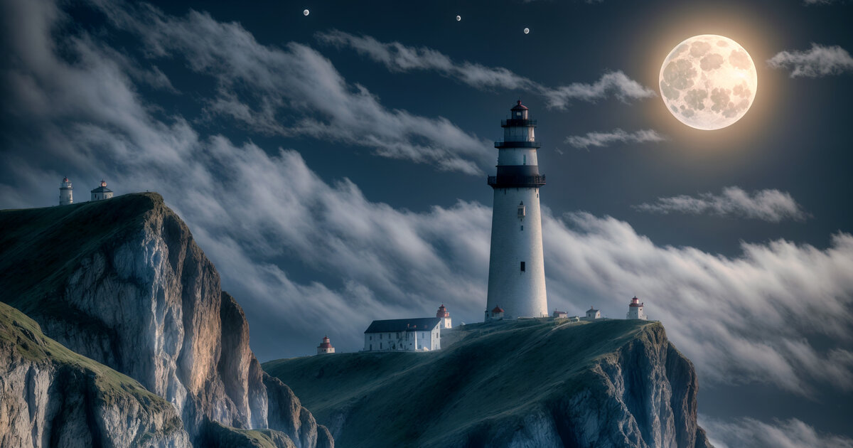 "С такой луной маяк не нужен", KREA, экран, пиксели, 2024. Фрагмент. 