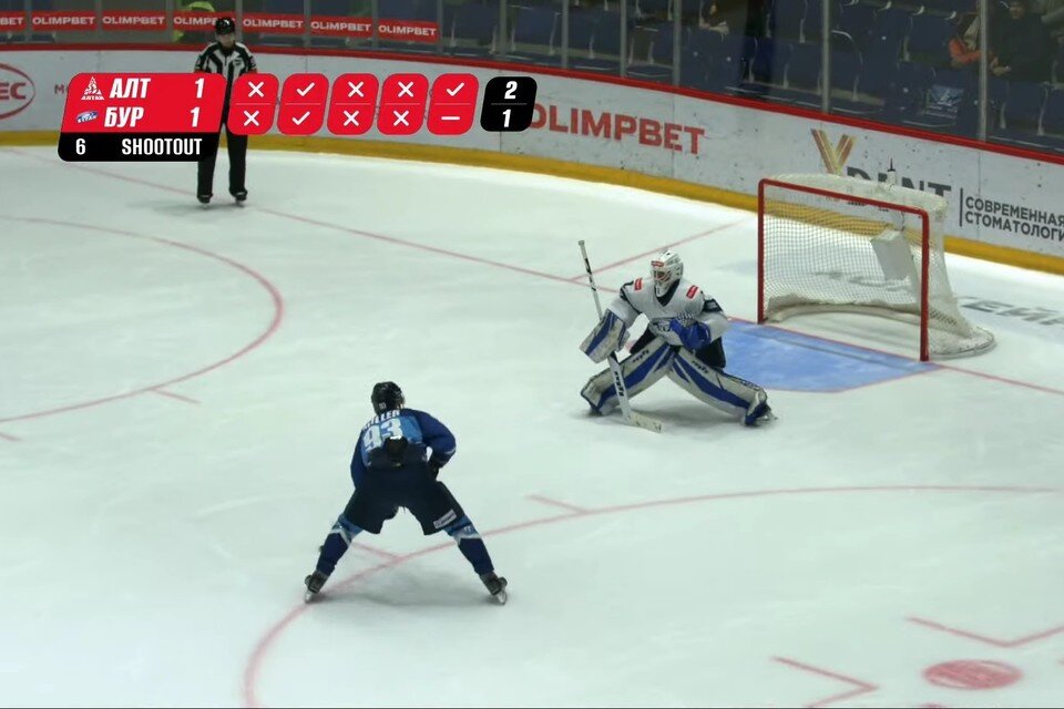    Решающий буллит от Никиты Миллера. Фото: скриншот прямой трансляции официального канала ВХЛ