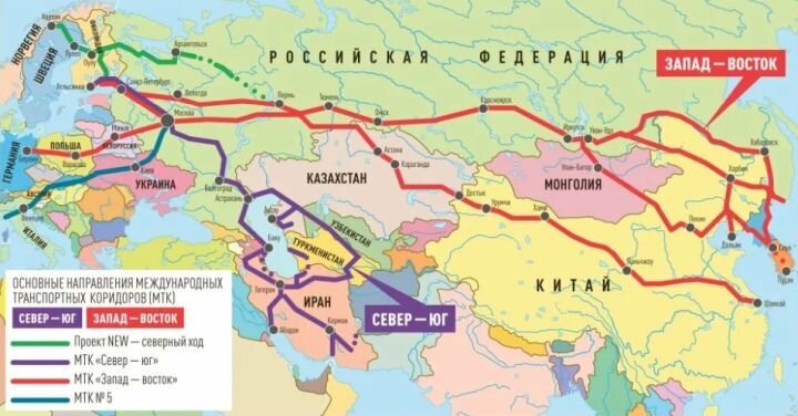Международные транспортные коридоры на территории РФ и Евразии. Источник: du-lya.ru.