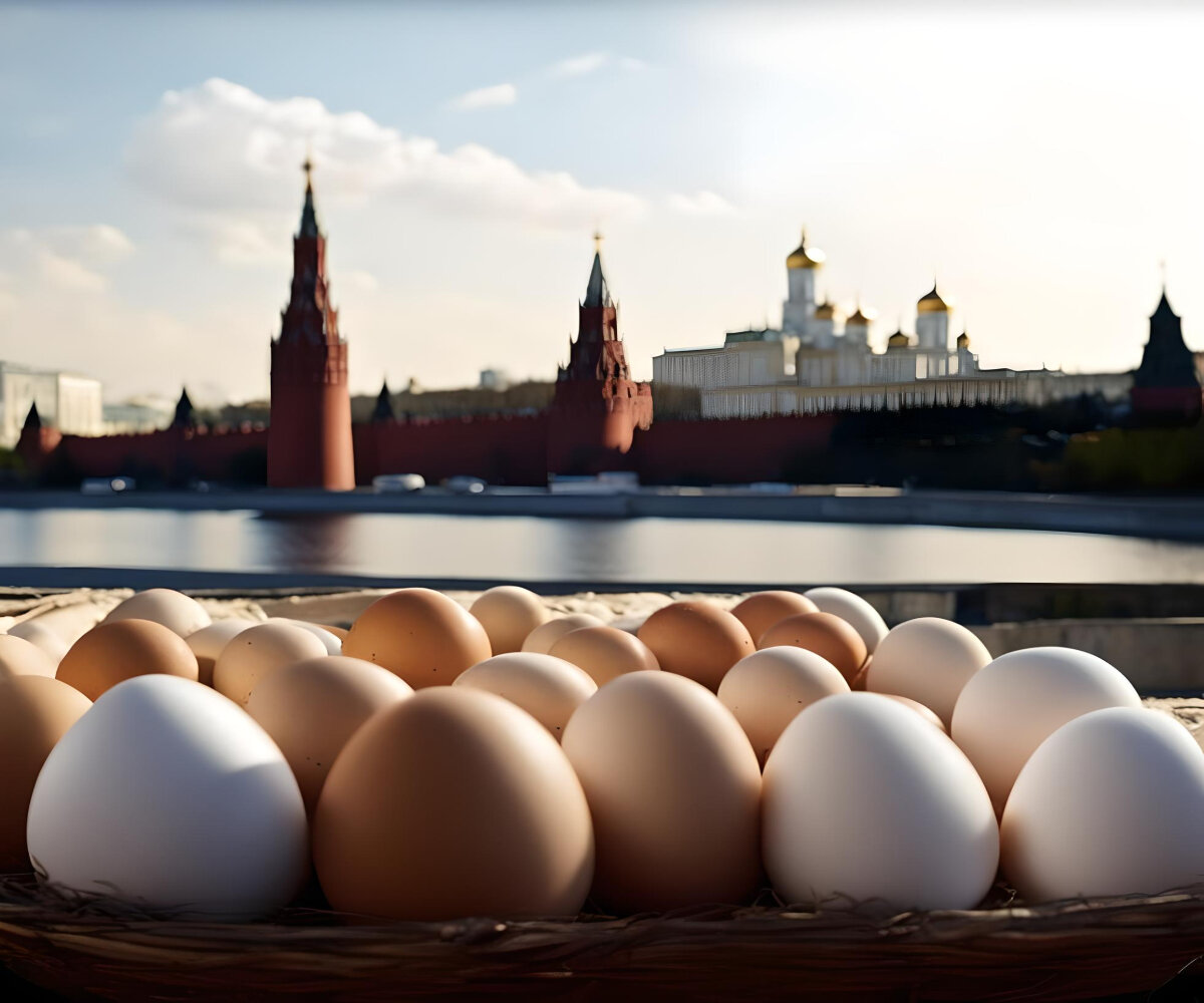 Кремль и куриные яйца. Фото создано с помощью Нейро­сетевой модели от Сбера
