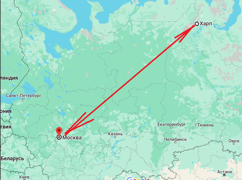 От Москвы до Харпа по прямой около 2 тысяч километров