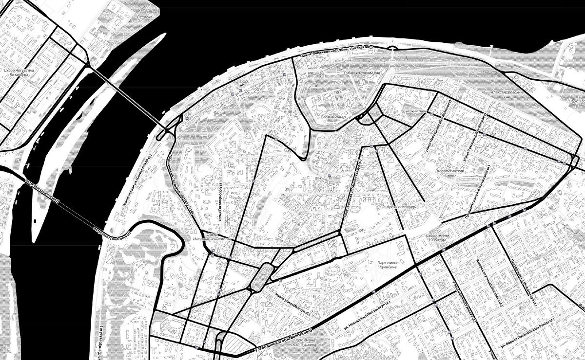 Рис.1. Современный план центральной части города Нижний Новгород. Источник: https://maps.stamen.com