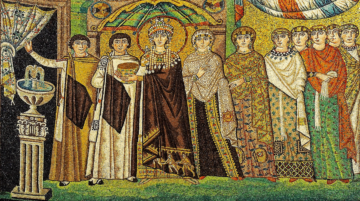 Императрица Феодора со свитой. Мозаика церкви Сан-Витале в Равенне, VI в. (Дашков С.Б. Византия и её императоры. Т. 1. М. 2015. С. 229)