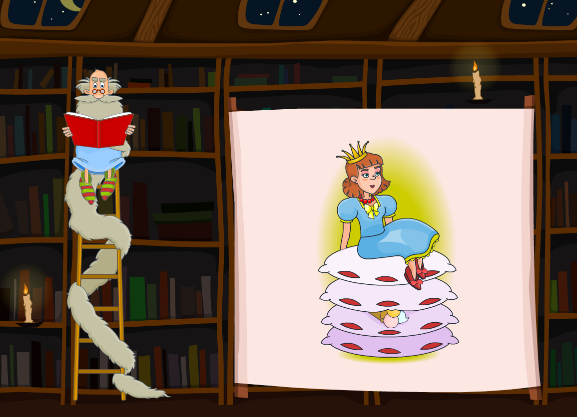 Игра «В гостях у сказки». Хранитель сказок собрал у себя много книг, но сюжеты сказок перепутались. Ребенок должен отгадать сказку по картинке сюжета, исправить ее и сказать название сказки.