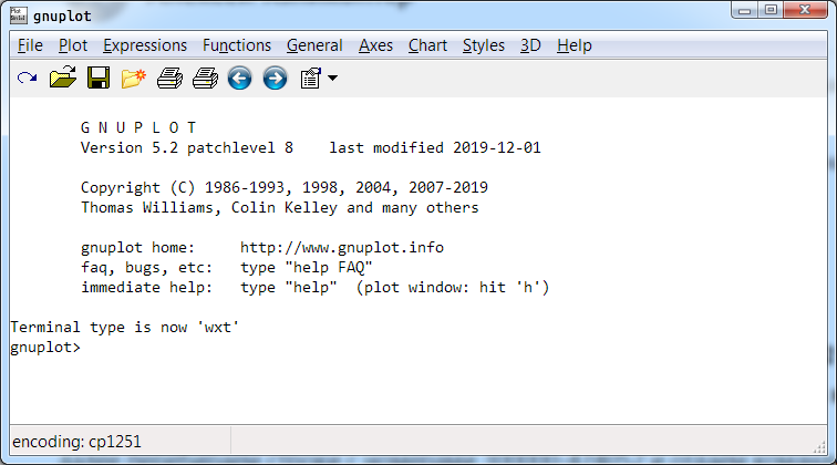 Главное окно и командная строка GNUplot