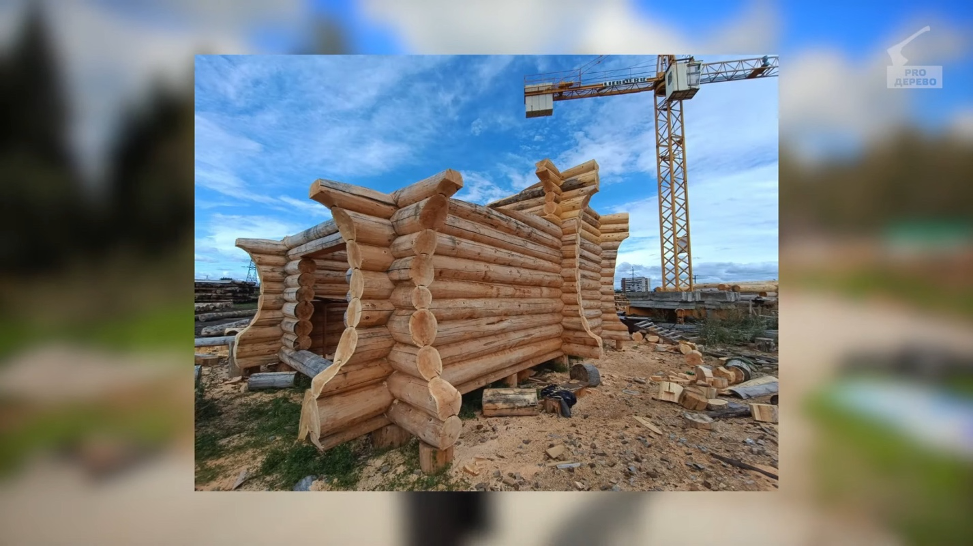 Сруб бани на производственной площадке