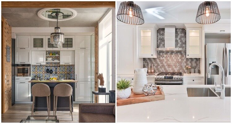 Верхние шкафчики кухонного гарнитура под потолок могут быть остекленными или глухими