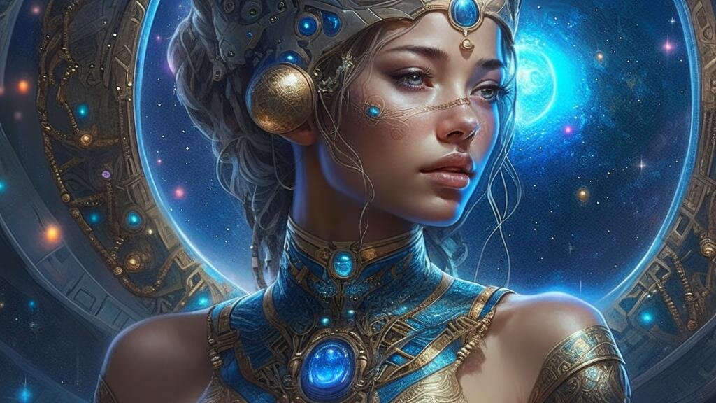 Красивая женщина на фоне звездного неба