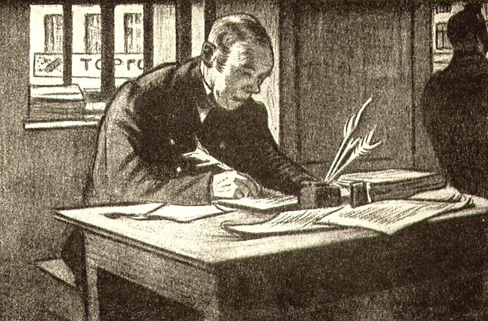 Рисунок к повести Н.В. Гоголя «Шинель» Б.М. Кустодиева. 1909 год.