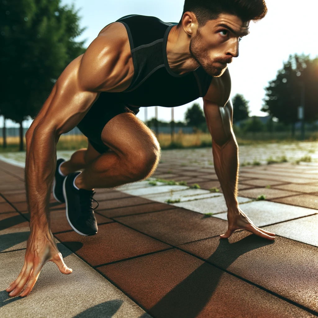 Изображение спортсмена, выполняющего спринт во время Табата тренировки, демонстрируя интенсивность и скорость.