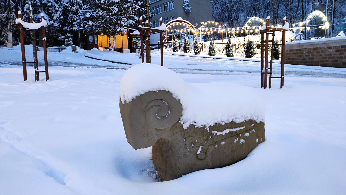 Барашек в снегу в Кисловодске. Фото: Кирилл Полиенко/Polienko: путешествуем вдвоём