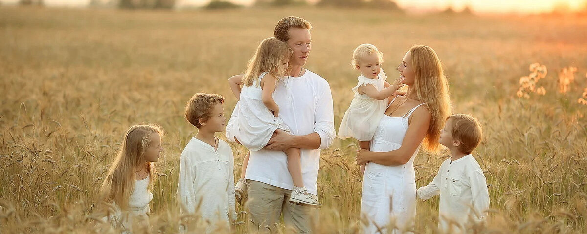Прекрасное будущее традиционной семьи. Признание семьи. Многодетная семья в поле. Традиционные семейные ценности фото.