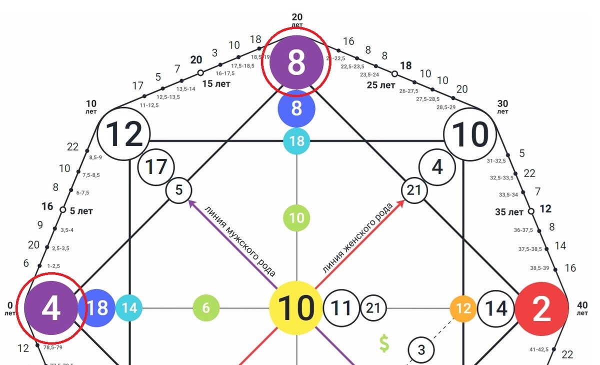 В данной матрице - 4 Аркан дня рождения, 8 Аркан месяца рождения. 