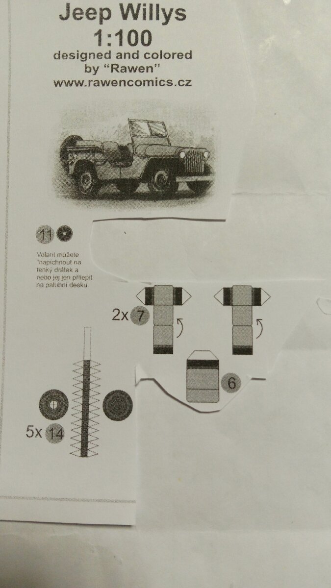 Развертка модели из бумаги Jeep Willys в масштабе 1:100. Личное фото.