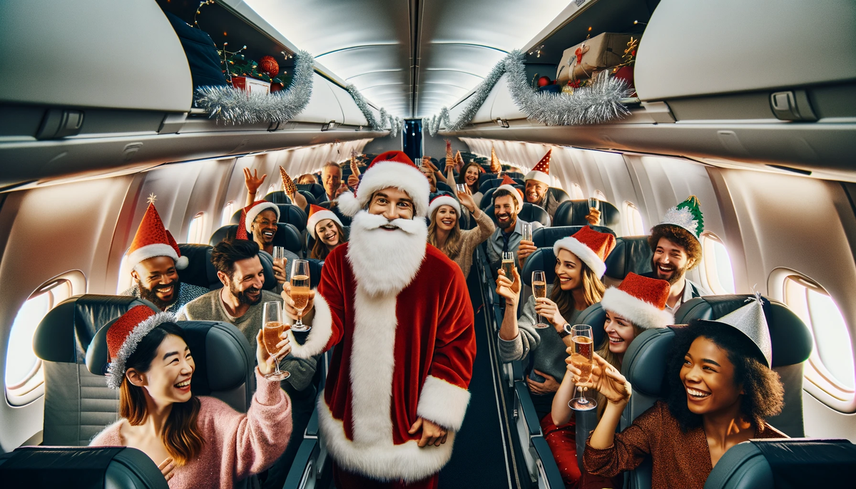 Попросила искусственный интеллект нарисовать Новый год на борту самолёта.