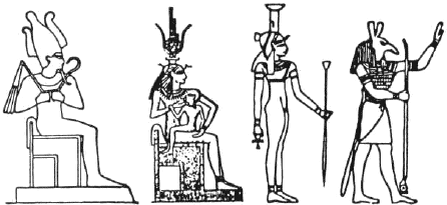 Вот они, слева направо: Осирис, Исида (с Гором на коленях), Нефтида и Сет.
