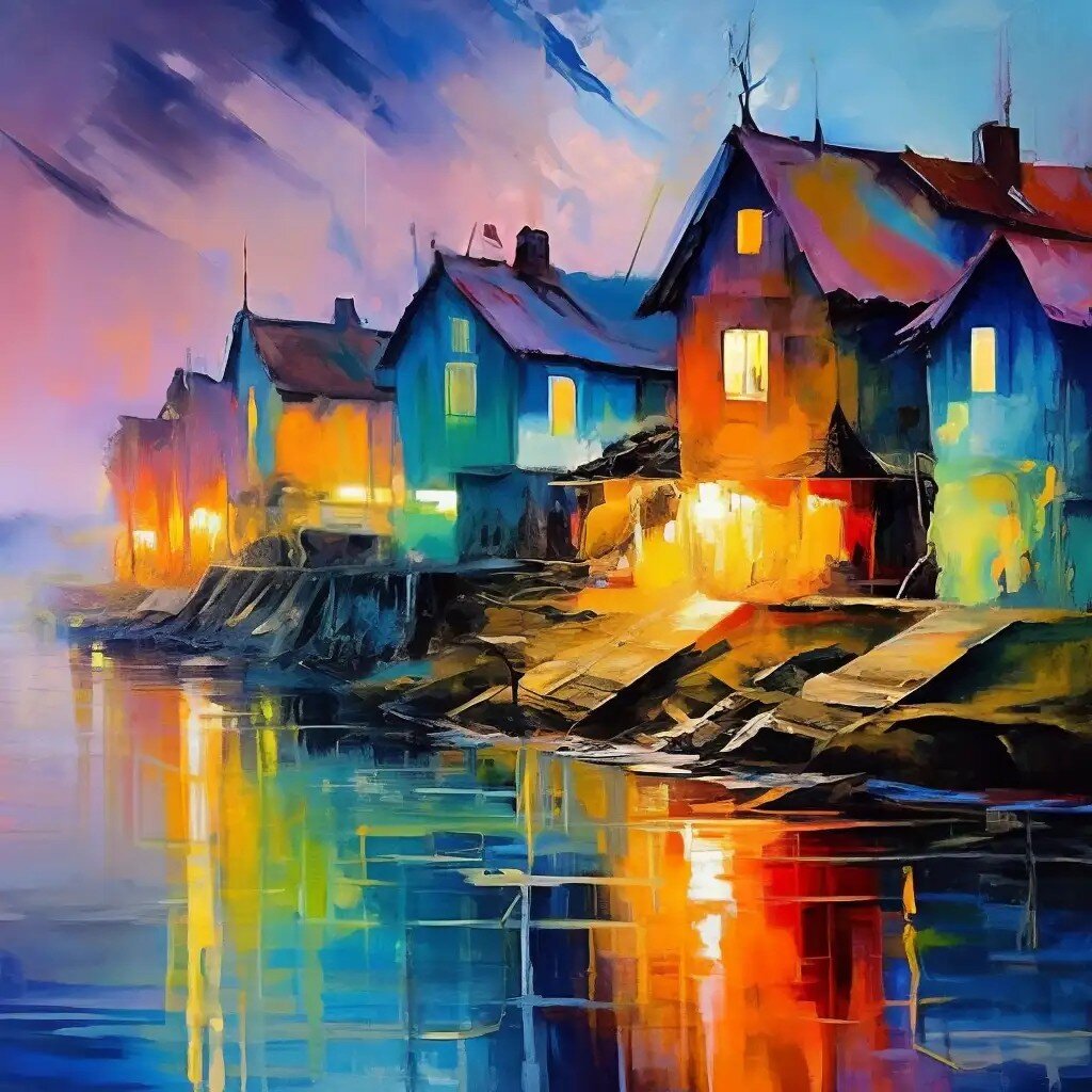 Домики на той стороне реки.