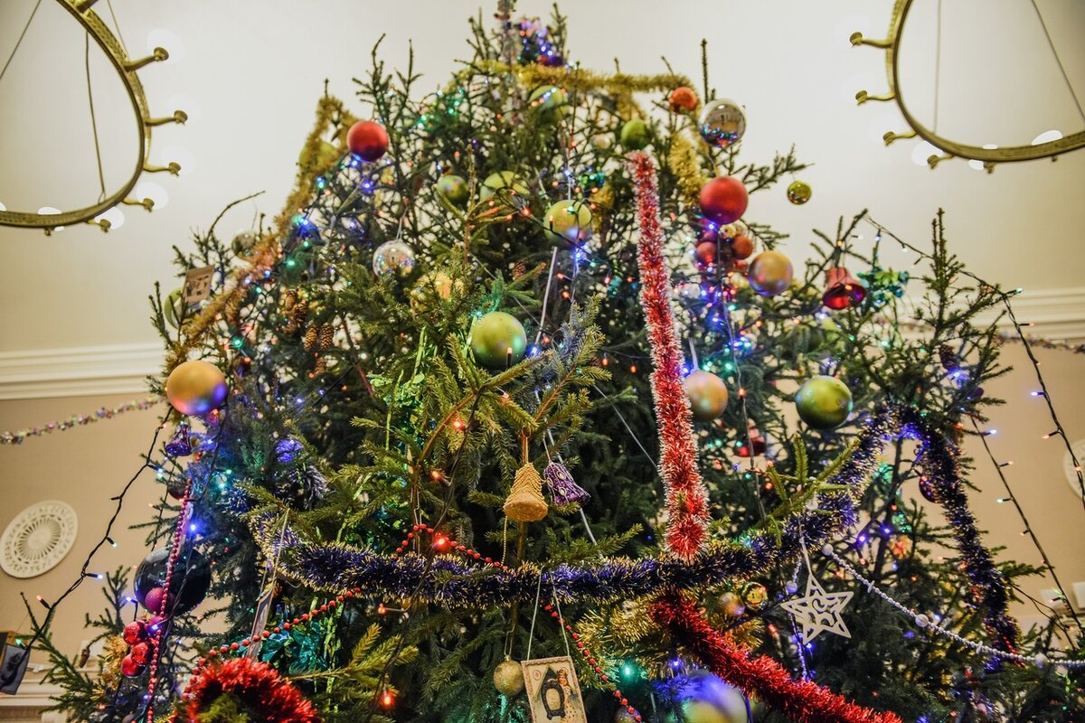 По традиции, каждый декабрь в фойе Нового драматического театра устанавливают огромную живую ёлку.