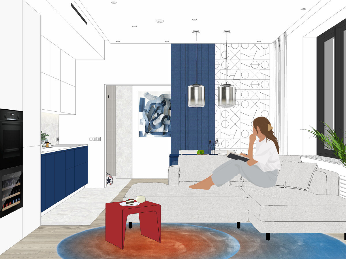 Кухня-гостиная с яркими деталями