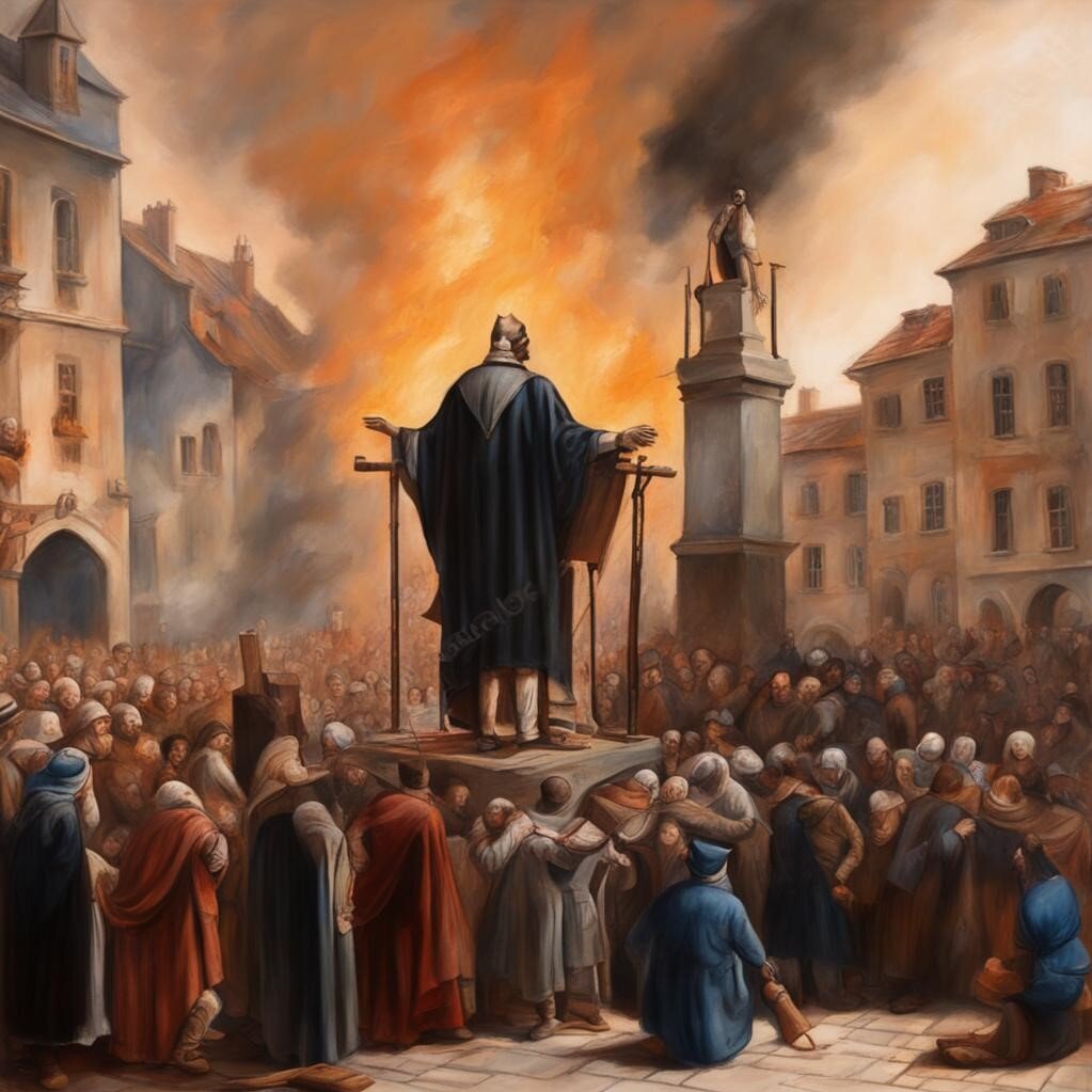 Чтение приговора. Холст. Масло. Картинка создана нейросетью.