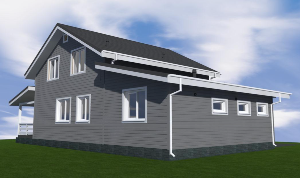 Визуализация внешнего облика будущего дома, тыльный фасад
