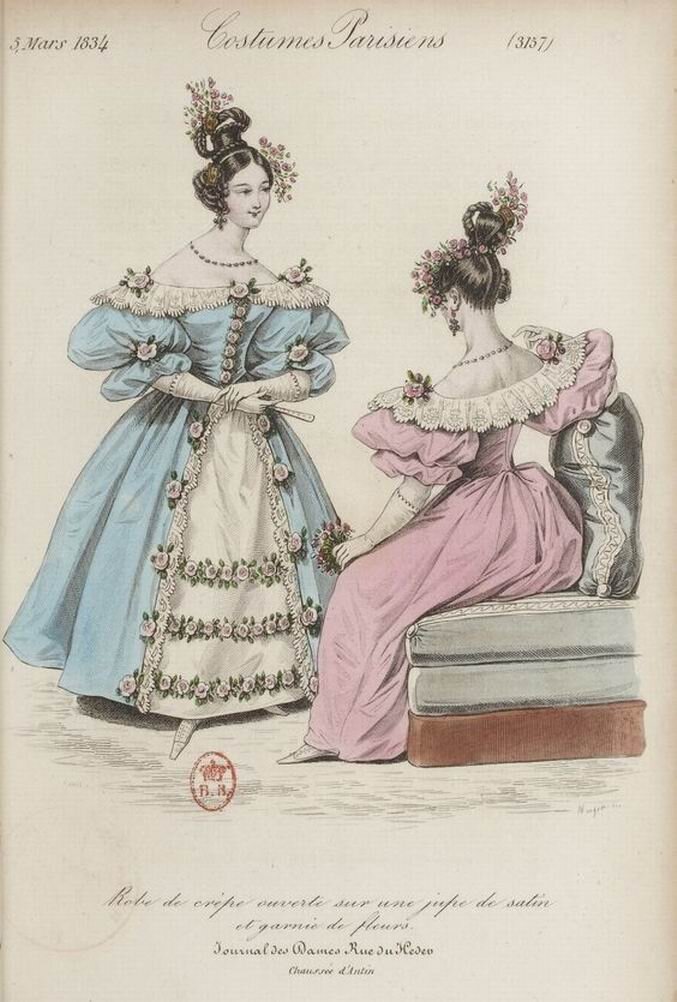 Бальный туалет (в разной цветовой гамме), 1834 год,