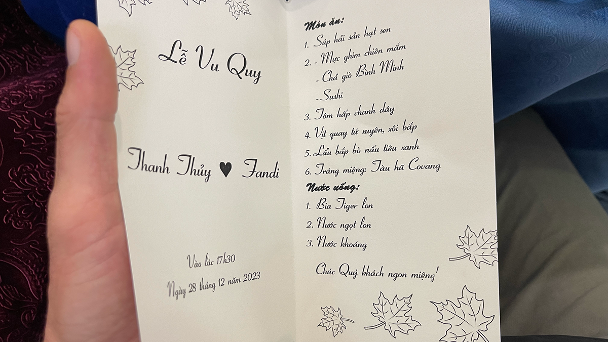 Меню на вьетнамской. свадьбе
