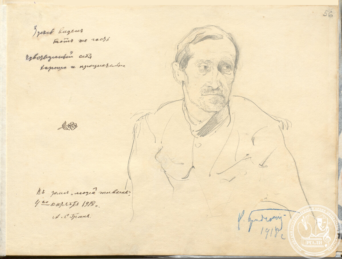 И.И. Бродский. Портрет А.С. Грина. 1918 г. Б., граф. кар. РГАЛИ. Ф. 1839. Оп. 1.