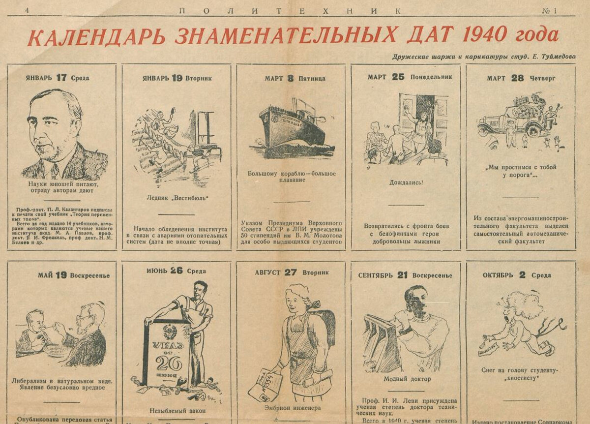 Календарь знаменательных дат 1940 года.