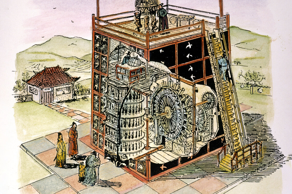 Фото: механические часы с жидкостным спусковым механизмом (Китай, 1088 г., реконструкция); The Granger Collection | ТАСС 