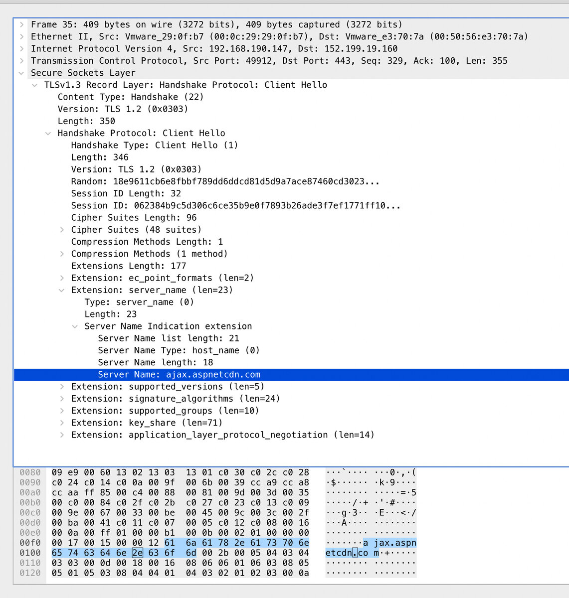 SNI в дампе TLS Handshake