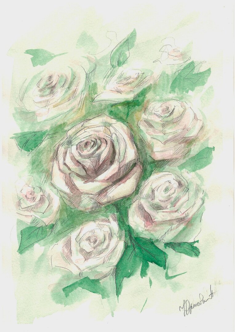 «И никто не вспомнил, что тот, первый, букет из красных роз так и остался лежать на лавочке под берёзой в маленьком уютном сквере.»