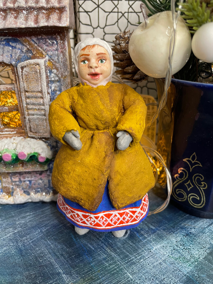 Тулуп для Аннушки. Гуашь + клейстер. В процессе работы.