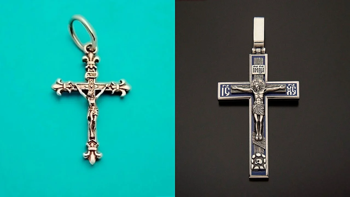 Католический и православный крест разница. Католический крестик и православный крестик отличия. Чем отличается православный крест от католического. Распятие христа на кресте православные. Католический крест и православный крест.