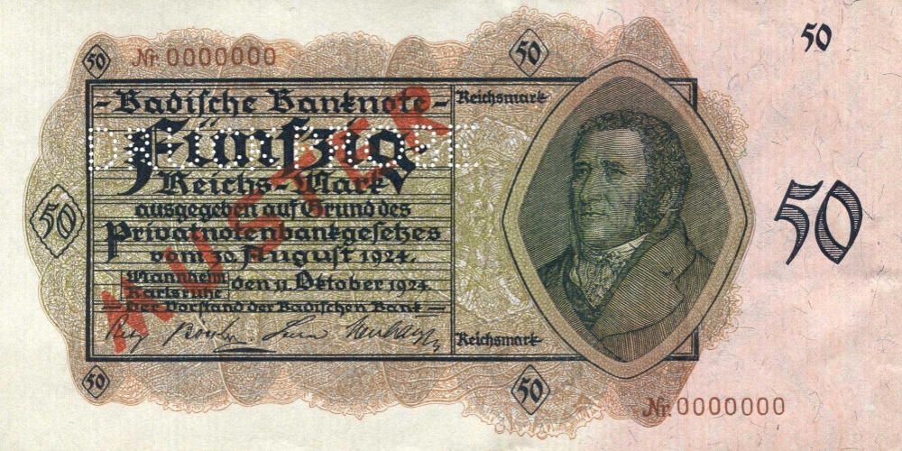 Баденский банк. 50 рейхсмарок 1924 (аверс)